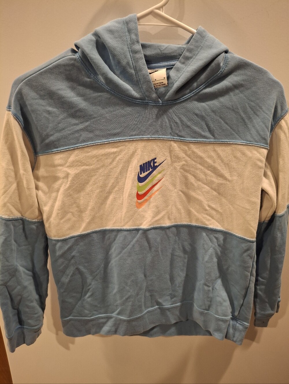 Nike Light Blue and Cream Colorblock Crewneck Hoodie